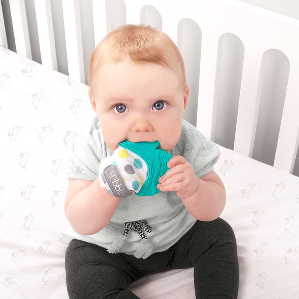 BBLUV Glüv Teething Mitten – Lime | Self-Soothing Relief for Teething Babies | Soft Silicone & Crinkle Fabric, Adjustable Strap