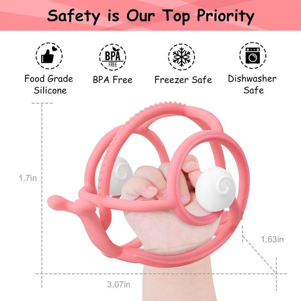 Mombella Snail Rattle Sensory Teether Toy for Babies 3+ Months – BPA-Free, Soft Silicone, Vibrant Colors, Safe and Fun Teething Relief, Ideal for Sensory Development - Pink