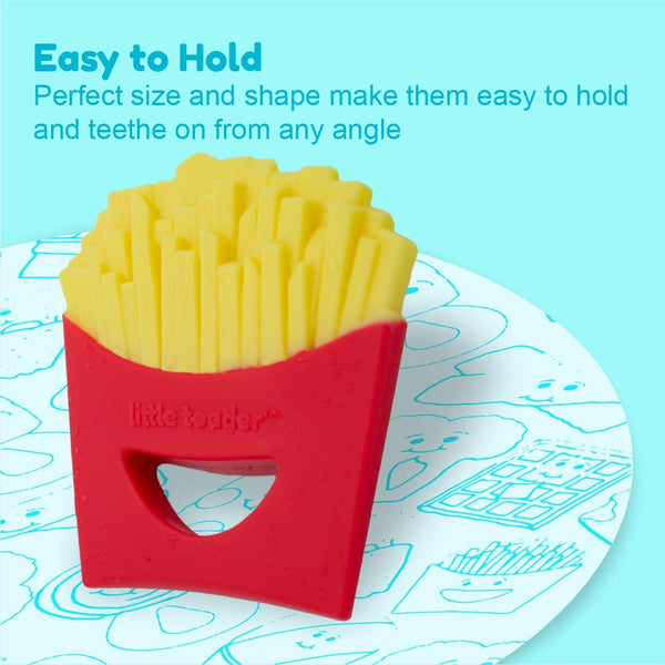 Novelty Baby Teether French Fries Design | 100% Food-Grade Silicone Teething Toy | BPA-Free Soothing Gum Massager for Infants | Funny Cute Photo Prop Gift | 3+ Months |(French Fries Design)