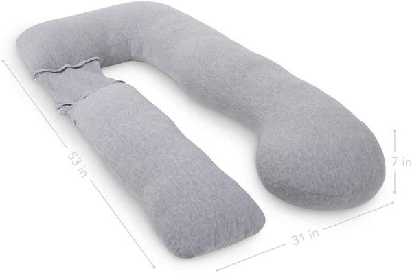 PharMeDoc Pregnancy Pillow, U-Shape (Jersey Grey, Detachable) Full Body Pillow and Maternity Support for Back, Hips, Legs, Belly for Pregnant Women, Jersey Grey