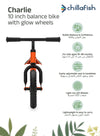 Charlie Glow Orange Kids Balance Bike with Light-Up Wheels | No Batteries Needed | Adjustable | 18-48 months