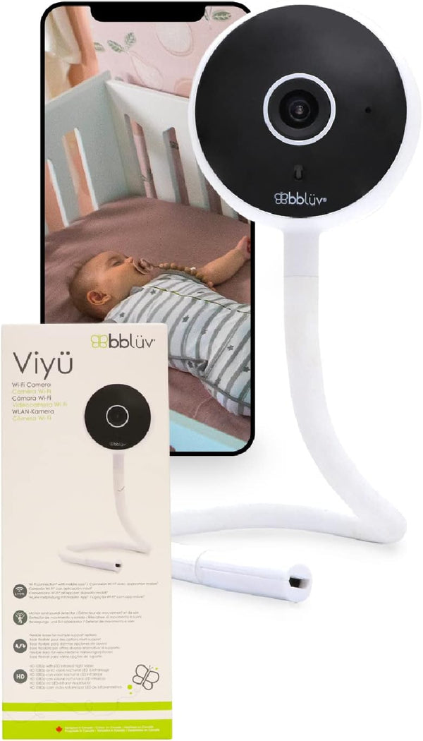 BBluv Viyu Smart Wi-Fi Baby Monitor with HD Camera, Flexible Mount, Two-Way Audio & Motion Detection – Secure Night Vision & Mobile App Connectivity