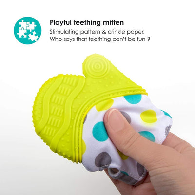 BBLUV Glüv Teething Mitten – Aqua | Self-Soothing Relief for Teething Babies | Soft Silicone & Crinkle Fabric, Adjustable Strap