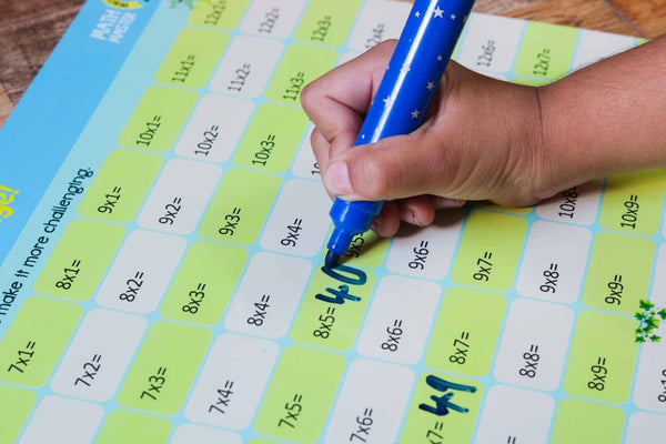 Kids Write and Wipe Math Master Activity Mats | Educational Reusable Maths Practice Game | Addition Multiplication Times Tables Learning Toy | 6-9 Years