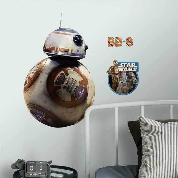 Star Wars Bb 8 Peel and Stick Wall Decals | Removable Repositionable Stickers | Easy Damage-Free Wall Art for Kids Bedroom Nursery Playroom