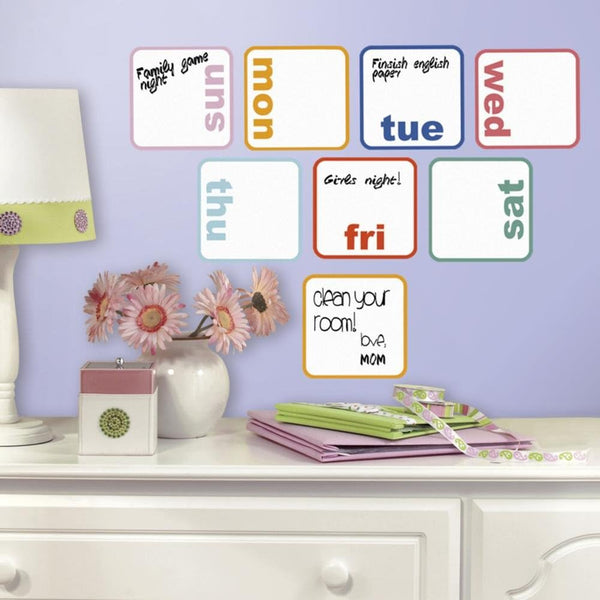 Days Of Week Planner Peel and Stick Dry Erase Wall Decals | Removable Writable Reusable Surface | Easy Apply Damage-Free Decor for Home Office Kids Room