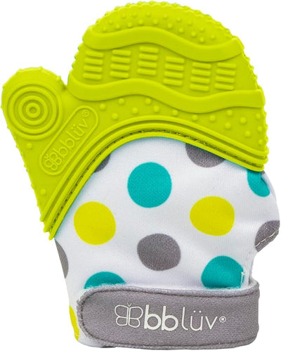 BBLUV Glüv Teething Mitten – Lime | Self-Soothing Relief for Teething Babies | Soft Silicone & Crinkle Fabric, Adjustable Strap