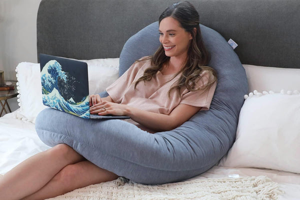 PharMeDoc Pregnancy Pillow with Dark Grey Cooling Cover, C-Shape Full Body Pillow and Maternity Support - Support for Back, Hips, Legs, Belly for Pregnant Women