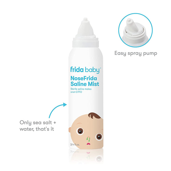 Frida Baby NoseFrida Saline Mist Spray, Baby Saline Nasal Spray for Allergy Relief to Soften Nasal Passages, Baby Saline Spray for Use Before NoseFrida The SnotSucker, 3.4 fl.oz.