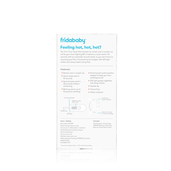 Frida Baby 3-in-1 True Temp Digital Thermometer for Fevers: Babies & Kids (Rectal, Underarm + Oral)