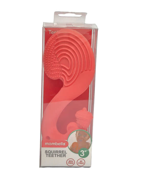 Mombella Squirrel Teether Toy for Babies 6+ Months – BPA-Free, Soft Silicone, Safe & Fun Teething Relief, Colorful Design, Easy-Grip for Tiny Hands - Rose