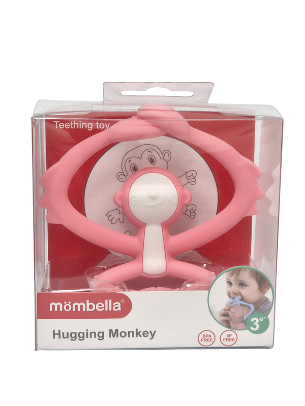 Mombella Hugging Monkey Teether Toy for Babies 5+ Months – BPA-Free, Soft Silicone, Safe & Fun Design for Teething Relief, Easy-Grip, Ideal Gift - Pink