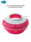 Multifunctional Feeding Set | 4-in-1 Meal Set | Plate with Suction Cup | Fruit Grater | Lemon Squeezer | Bowl & Spoon | Dishwasher & Microwave Safe | Compact & Portable | Pink