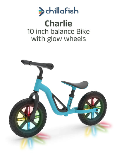 Charlie Glow Sky Blue Kids Balance Bike with Light-Up Wheels | No Batteries Needed | Adjustable | 18-48 months