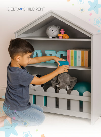 Happy Home Storage Bookcase | Spacious Shelves at Kid-Friendly Height | Strong Wooden Construction | Fun Playhouse Design | 92.71x114.3x31.75 CM | Ideal for Books & Toys