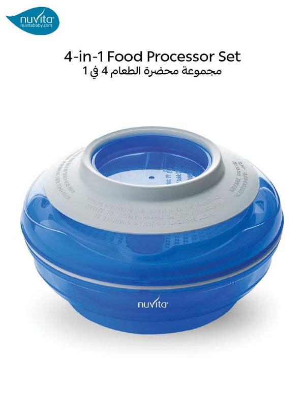 Multifunctional Feeding Set | 4-in-1 Meal Set | Plate with Suction Cup | Fruit Grater | Lemon Squeezer | Bowl & Spoon | Dishwasher & Microwave Safe | Compact & Portable | Blue