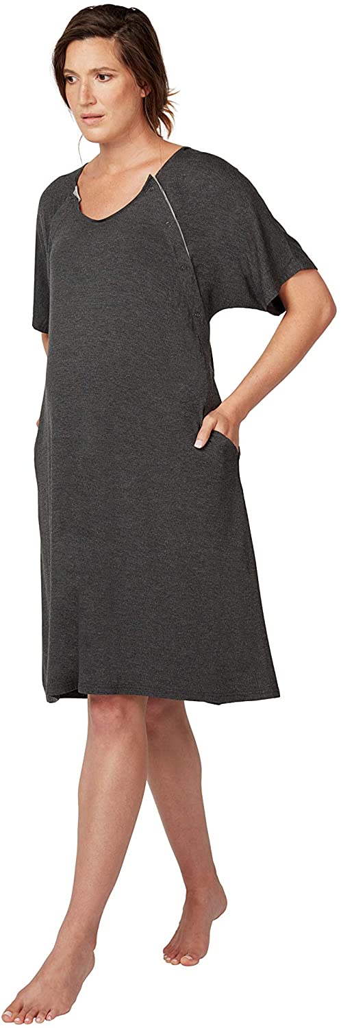 Frida Mom Delivery and Nursing Gown - Easy-Snap, Tagless, Skin-to-Skin Access and Full Coverage in The Back