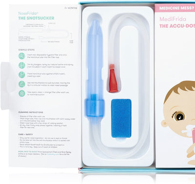 Frida Baby Sick Day Prep Kit | Sick Baby Essentials, Allergy Relief Set Includes NoseFrida Nasal Aspirator, MediFrida Pacifier Medicine Dispenser, Breathefrida Vapor Rub, Snot Wipes