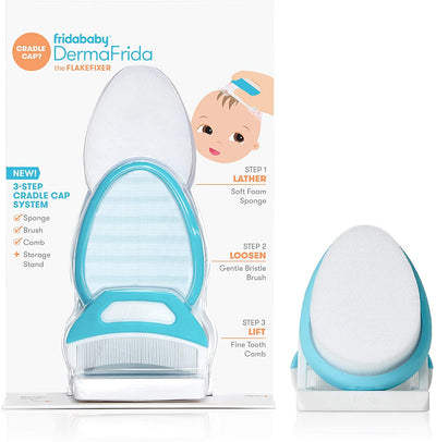 Frida Baby The 3-Step Cradle Cap System By | Dermafrida The Flakefixer | Sponge, Brush, Comb And Storage Stand For Babies With Cradle Cap