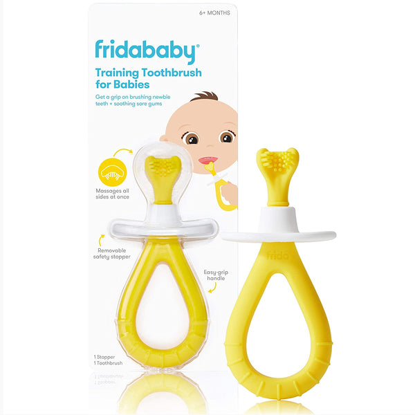 Frida Baby Training Toothbrush for Babies with Soft Silicone Bristles, Yellow