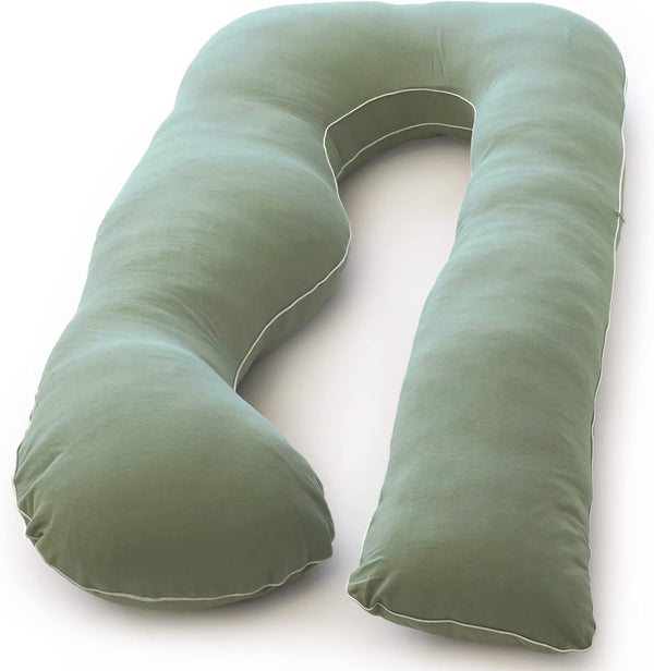 PharMeDoc Organic Pregnancy Pillow - U Shaped Maternity Body Pillow - Sage Color - Organic Cotton Cover Full Body Pillow
