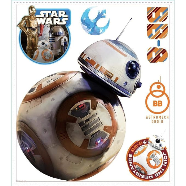 Star Wars Bb 8 Peel and Stick Wall Decals | Removable Repositionable Stickers | Easy Damage-Free Wall Art for Kids Bedroom Nursery Playroom