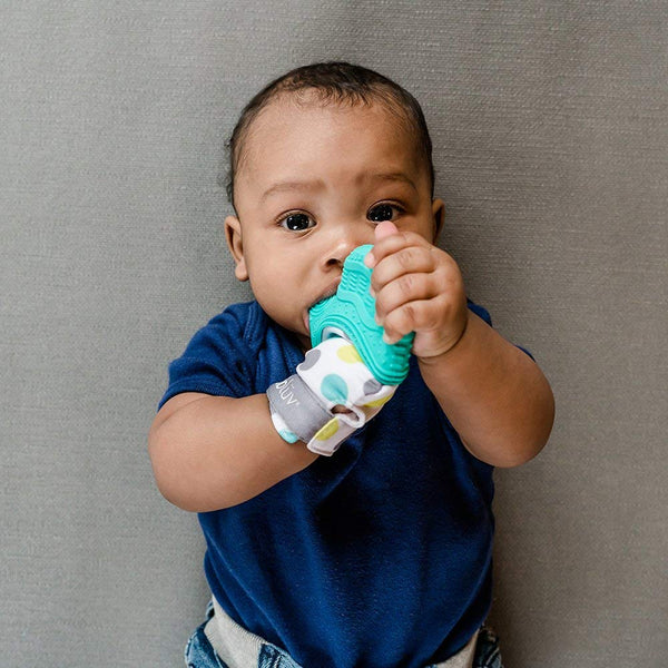 BBLUV Glüv Teething Mitten – Lime | Self-Soothing Relief for Teething Babies | Soft Silicone & Crinkle Fabric, Adjustable Strap
