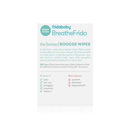 Frida Baby Breathefrida Baby Vapor Wipes for Nose, Chest, Feet: Alcohol Free, Made with Aloe, Vitamin E & Chamomille, 30 Count