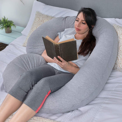 PharMeDoc Pregnancy Pillows, C-Shape Full Body Pillow – Jersey Cover Dark Grey – Pregnancy Pillows for Sleeping – Body Pillows for Adults, Maternity and Pregnancy Pillow
