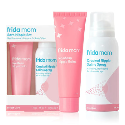 Frida Mom Sore Nipple Set - Includes Cracked Nipple Saline Spray, No-Mess Cream | 2 Piece Set