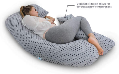 PharMeDoc Pregnancy Pillow, U-Shape (Jersey Grey Stars Pattern, Detachable) Full Body Pillow and Maternity Support for Back, Hips, Legs, Belly for Pregnant Women, Jersey Grey Stars