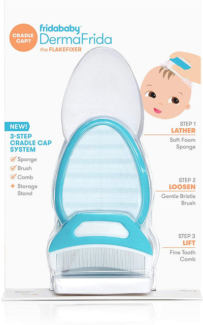 Frida Baby The 3-Step Cradle Cap System By | Dermafrida The Flakefixer | Sponge, Brush, Comb And Storage Stand For Babies With Cradle Cap
