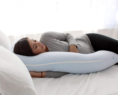 PharMeDoc Pregnancy Pillow, U-Shape (Jersey Blue, Detachable) Full Body Pillow and Maternity Support for Back, Hips, Legs, Belly for Pregnant Women, Jersey Light Blue