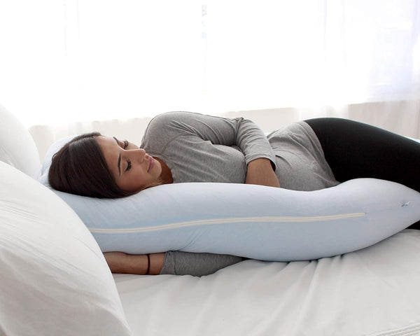 PharMeDoc Pregnancy Pillow, U-Shape (Jersey Blue, Detachable) Full Body Pillow and Maternity Support for Back, Hips, Legs, Belly for Pregnant Women, Jersey Light Blue