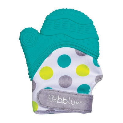 BBLUV Glüv Teething Mitten – Aqua | Self-Soothing Relief for Teething Babies | Soft Silicone & Crinkle Fabric, Adjustable Strap