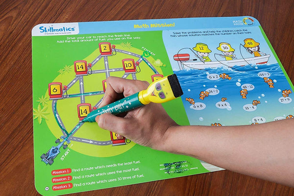 Kids Write and Wipe Math Master Activity Mats | Educational Reusable Maths Practice Game | Addition Multiplication Times Tables Learning Toy | 6-9 Years