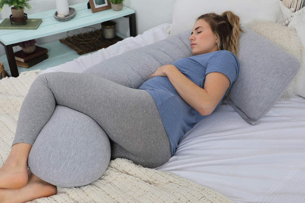 PharMeDoc Pregnancy Pillow, U-Shape (Jersey Grey, Detachable) Full Body Pillow and Maternity Support for Back, Hips, Legs, Belly for Pregnant Women, Jersey Grey