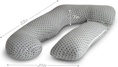PharMeDoc Pregnancy Pillow, U-Shape (Jersey Grey Stars Pattern, Detachable) Full Body Pillow and Maternity Support for Back, Hips, Legs, Belly for Pregnant Women, Jersey Grey Stars
