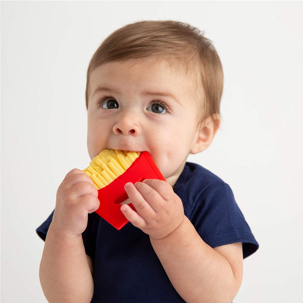 Novelty Baby Teether French Fries Design | 100% Food-Grade Silicone Teething Toy | BPA-Free Soothing Gum Massager for Infants | Funny Cute Photo Prop Gift | 3+ Months |(French Fries Design)