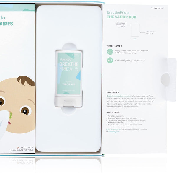 Frida Baby Sick Day Prep Kit | Sick Baby Essentials, Allergy Relief Set Includes NoseFrida Nasal Aspirator, MediFrida Pacifier Medicine Dispenser, Breathefrida Vapor Rub, Snot Wipes