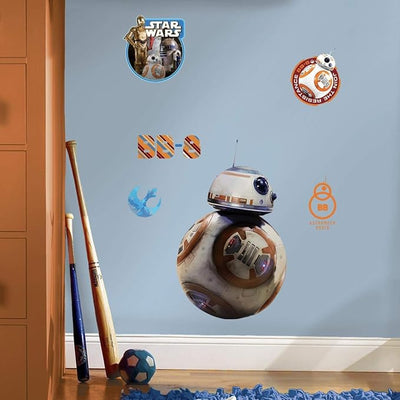 Star Wars Bb 8 Peel and Stick Wall Decals | Removable Repositionable Stickers | Easy Damage-Free Wall Art for Kids Bedroom Nursery Playroom
