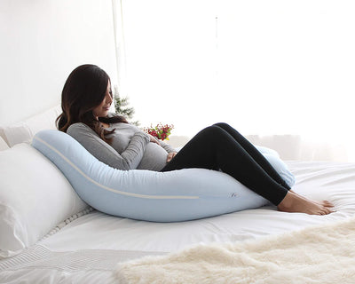 PharMeDoc Pregnancy Pillow, U-Shape (Jersey Blue, Detachable) Full Body Pillow and Maternity Support for Back, Hips, Legs, Belly for Pregnant Women, Jersey Light Blue