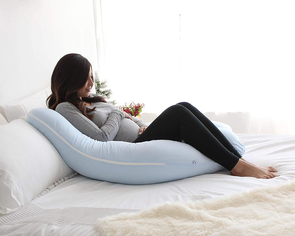 PharMeDoc Pregnancy Pillow, U-Shape (Jersey Blue, Detachable) Full Body Pillow and Maternity Support for Back, Hips, Legs, Belly for Pregnant Women, Jersey Light Blue