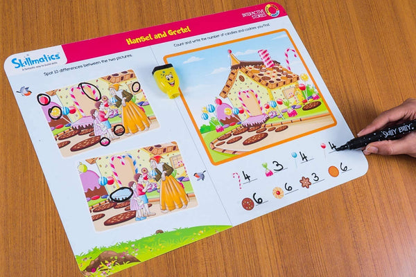 Kids Write and Wipe Interactive Stories Activity Mats | 6 Illustrated Tales with Morals | Educational Reusable Reading Learning Toy for Preschool | 3-6 Years