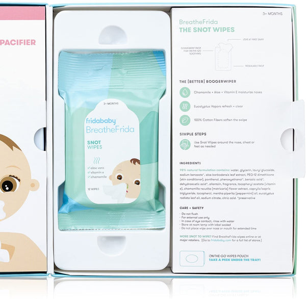 Frida Baby Sick Day Prep Kit | Sick Baby Essentials, Allergy Relief Set Includes NoseFrida Nasal Aspirator, MediFrida Pacifier Medicine Dispenser, Breathefrida Vapor Rub, Snot Wipes