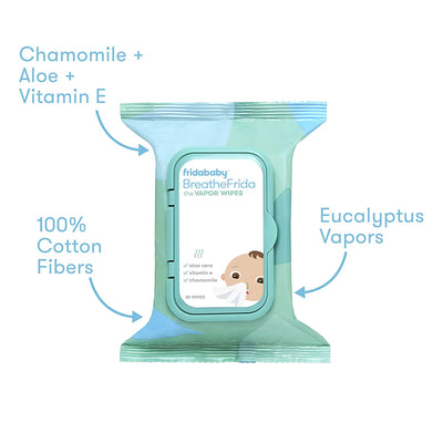 Frida Baby Breathefrida Baby Vapor Wipes for Nose, Chest, Feet: Alcohol Free, Made with Aloe, Vitamin E & Chamomille, 30 Count