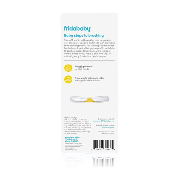 Frida Baby Training Toothbrush for Babies with Soft Silicone Bristles, Yellow