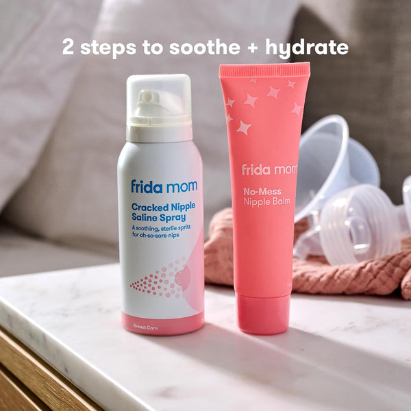 Frida Mom Sore Nipple Set - Includes Cracked Nipple Saline Spray, No-Mess Cream | 2 Piece Set