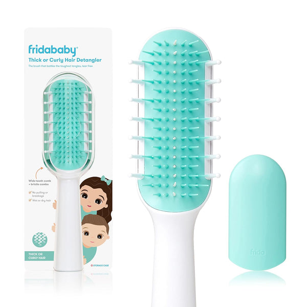 Frida Baby Thick or Curly Hair Detangler Brush for Kids, Toddler Hairbrush Detangles Knots Without Tears or Breakage, Comb Teeth and Bristle Design
