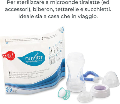 Nuvita Microwave Steam Sterilizer Bag | Quick & Easy Sterilization | For Baby Bottles, Breast Pumps, Spoons, Forks | Reusable 20x | 99.9% Germ Elimination | 20 x 6 x 20 cm